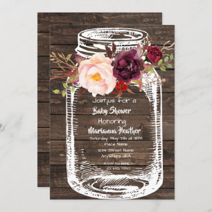 Rustic Mason Jar Boho Floral Marsala Babydusche I Einladung