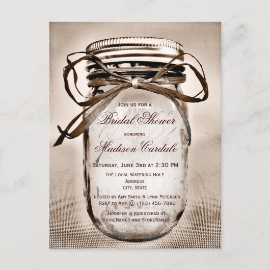 Rustic Mason Jar Bridal Dusche Einladung POSTCARD (Vorderseite)