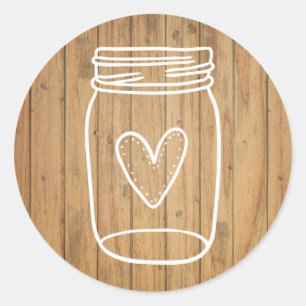 Rustic Mason Jar Brown Wood - Wedding Party Runder Aufkleber