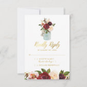 Rustic Mason Jar Burgundy Navy Gold Wedding RSVP (Vorderseite)