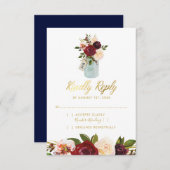 Rustic Mason Jar Burgundy Navy Gold Wedding RSVP (Vorne/Hinten)