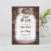 Rustic Mason Jar Burlap Hearts Monogram Wedding Save The Date (Stehend Vorderseite)