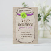 Rustic Mason Jar & Burlap Lila Green RSVP Card Karte (Stehend Vorderseite)