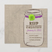 Rustic Mason Jar & Burlap Lila Green RSVP Card Karte (Vorne/Hinten)