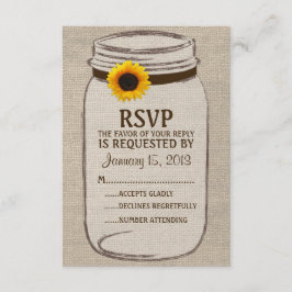Rustic Mason Jar & Burlap- und Sunflower-RSVP-Kart RSVP Karte