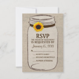 Rustic Mason Jar & Burlap- und Sunflower-RSVP-Kart RSVP Karte