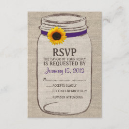 Rustic Mason Jar & Burlap- und Sunflower-RSVP-Kart RSVP Karte