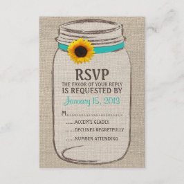 Rustic Mason Jar & Burlap- und Sunflower-RSVP-Kart RSVP Karte