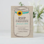 Rustic Mason Jar & Burlap- und Sunflower-RSVP-Kart RSVP Karte (Stehend Vorderseite)