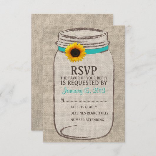 Rustic Mason Jar & Burlap- und Sunflower-RSVP-Kart RSVP Karte (Vorne/Hinten)