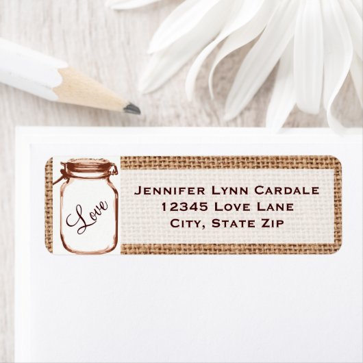 Rustic Mason Jar Burlap Wedding Address Labels (Insitu)