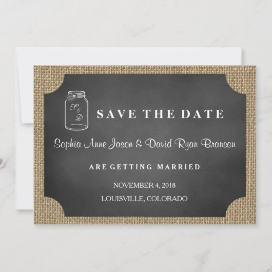 Rustic Mason Jar Burlap Wedding SPAREN DAS DATUM Save The Date (Vorderseite)