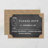 Rustic Mason Jar Chalkboard Burlap Wedding RSVP (Vorne/Hinten)