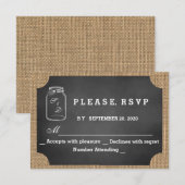 Rustic Mason Jar Chalkboard Burlap Wedding RSVP Karte (Vorne/Hinten)