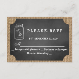 Rustic Mason Jar Chalkboard Burlap Wedding RSVP Karte