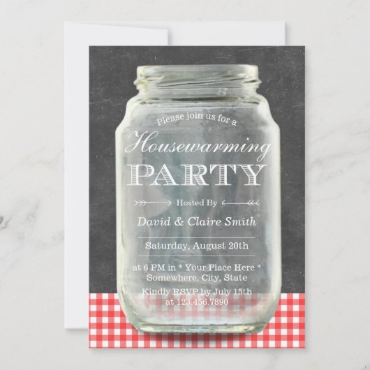 Rustic Mason Jar Chalkboard Housewarming Party Einladung (Vorderseite)