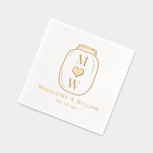 Rustic Mason Jar Couple 2 Anfangsname Datum Servietten Mit Folie (Links)