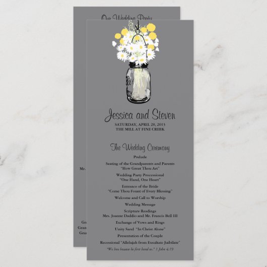 Rustic Mason Jar Daisies Wildblumen Programm (Vorne/Hinten)