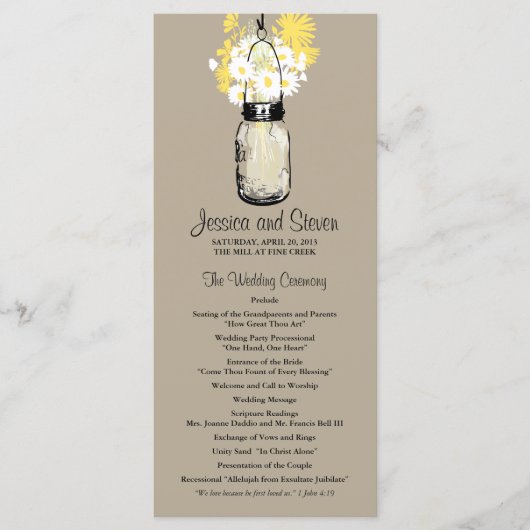 Rustic Mason Jar Daisies Wildblumen Programm (Vorderseite)