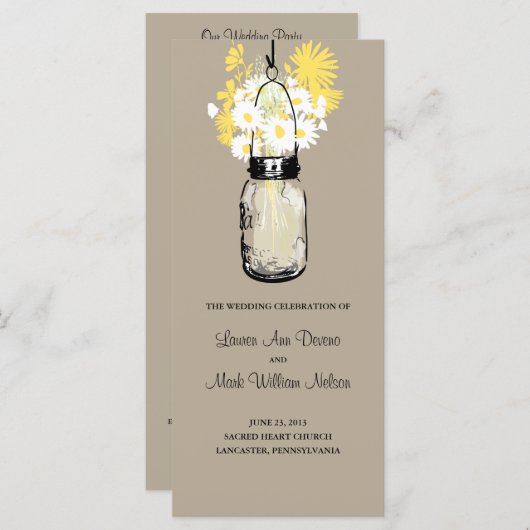 Rustic Mason Jar Daisies Wildblumen Programm (Vorne/Hinten)