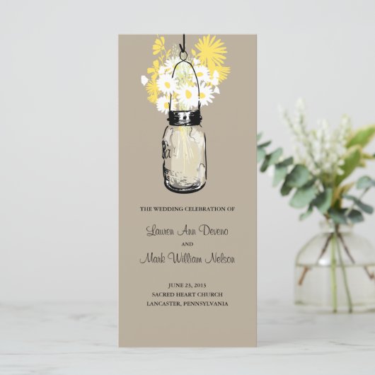 Rustic Mason Jar Daisies Wildblumen Programm (Stehend Vorderseite)