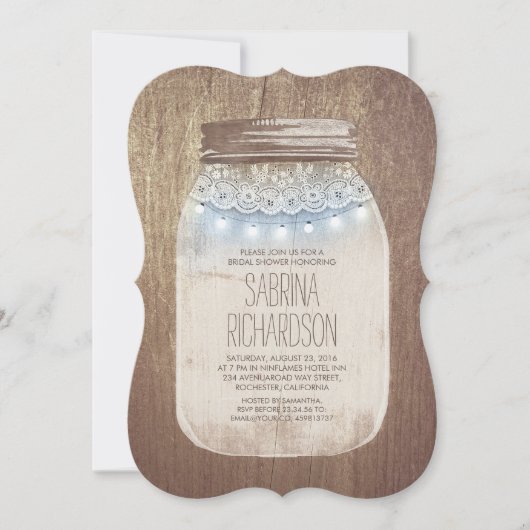 Rustic Mason Jar Dusty Blue Brautparty Einladung (Vorderseite)