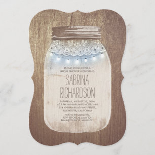 Rustic Mason Jar Dusty Blue Brautparty Einladung