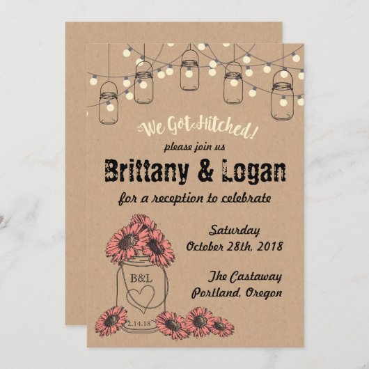 Rustic Mason Jar Eloped Empfang Einladung (Vorne/Hinten)