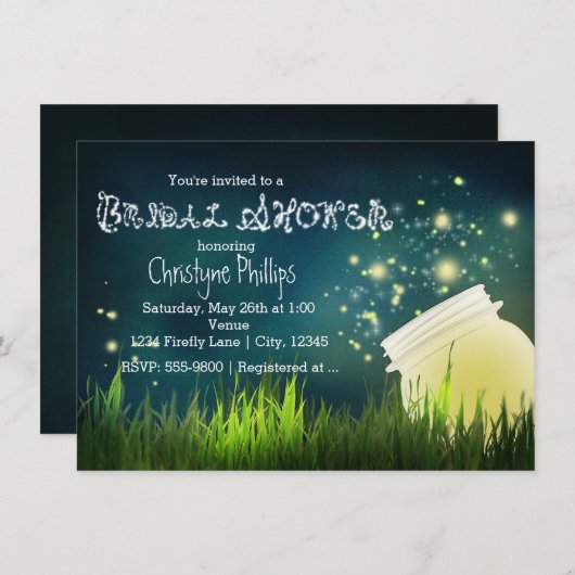 Rustic Mason Jar & Fireflies BRAUTPARTY Einladung (Vorne/Hinten)