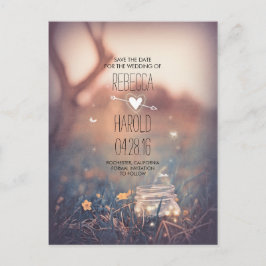 Rustic Mason Jar Fireflies Natur Save the Date Ankündigungspostkarte