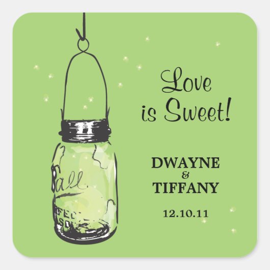 Rustic Mason Jar & Fireflies Quadratischer Aufkleber (Vorderseite)
