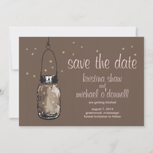 Rustic Mason Jar & Fireflies Save the Date (Vorderseite)