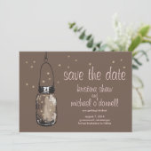 Rustic Mason Jar & Fireflies Save the Date (Stehend Vorderseite)