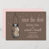 Rustic Mason Jar & Fireflies Save the Date (Vorne/Hinten)