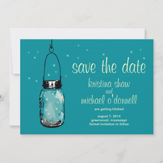 Rustic Mason Jar & Fireflies Save the Date (Vorderseite)