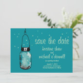 Rustic Mason Jar & Fireflies Save the Date (Stehend Vorderseite)