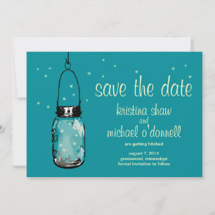 Rustic Mason Jar & Fireflies Save the Date