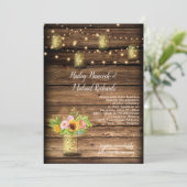 Rustic Mason Jar Fireflies Sonnenblumen String Lig Einladung (Stehend Vorderseite)
