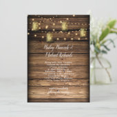 Rustic Mason Jar Fireflies String Lights Einladung (Stehend Vorderseite)