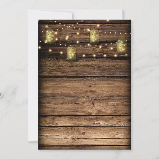 Rustic Mason Jar Fireflies String Lights Einladung (Rückseite)