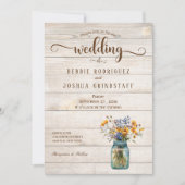 Rustic Mason Jar Floral on Wood Wedding Invitation Einladung (Vorderseite)