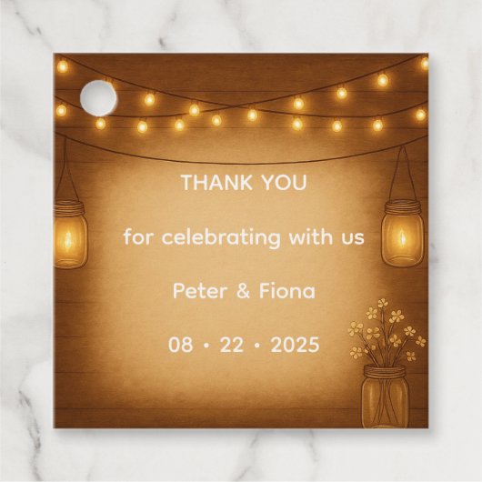 Rustic Mason Jar Gastgeschenk Hochzeit Tag Geschenkanhänger (Vorderseite)