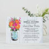 Rustic Mason Jar Gerber Daisies Brautparty Einladung (Stehend Vorderseite)