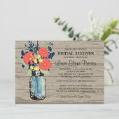 Rustic Mason Jar Gerber Daisies Brautparty Einladung (Stehend Vorderseite)