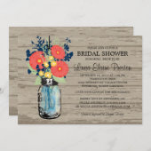 Rustic Mason Jar Gerber Daisies Brautparty Einladung (Vorne/Hinten)