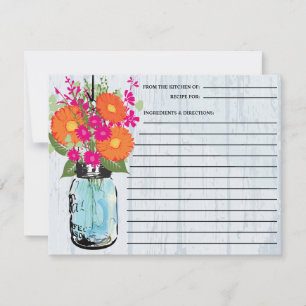 Rustic Mason Jar Gerber Daisies Recipe Card