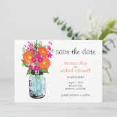 Rustic Mason Jar Gerber Daisies Save the Date (Stehend Vorderseite)