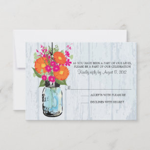 Rustic Mason Jar & Gerber Daisies UAWG RSVP Karte