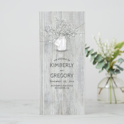 Rustic Mason Jar Gipskraut Hochzeitsprogramme Programm (Stehend Vorderseite)