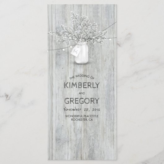 Rustic Mason Jar Gipskraut Hochzeitsprogramme Programm (Vorderseite)